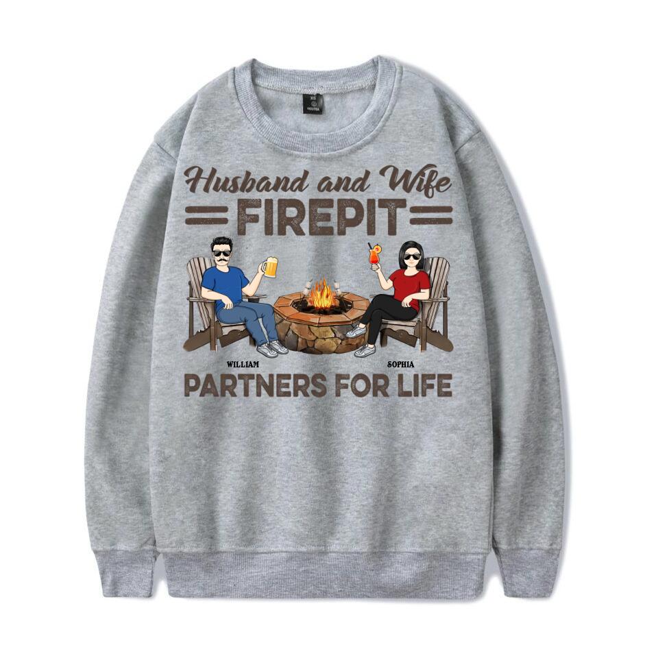 Firepit Partners For Life Husband Wife Camping Couple - Personalized Custom T-shirt, Hoodie, Sweatshirt T-F18