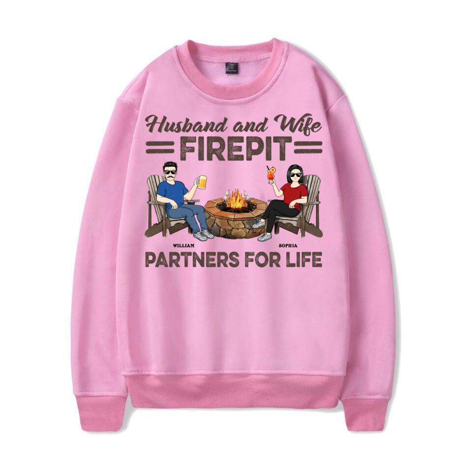 Firepit Partners For Life Husband Wife Camping Couple - Personalized Custom T-shirt, Hoodie, Sweatshirt T-F18