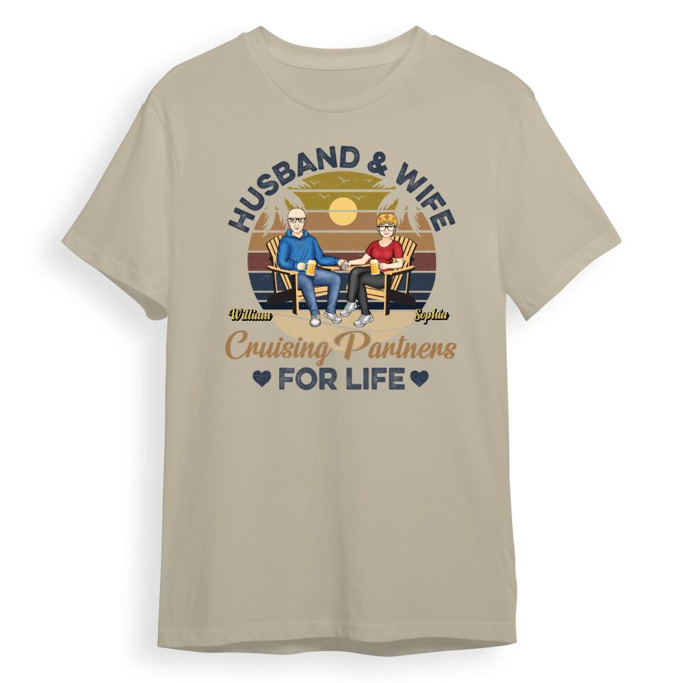 Husband And Wife Cruising Partners For Life - Anniversary, Birthday Gift For Spouse, Lover, Husband, Wife, Boyfriend, Girlfriend, Couple - Personalised Custom T-Shirt, Hoodie, Sweatshirt T-F35