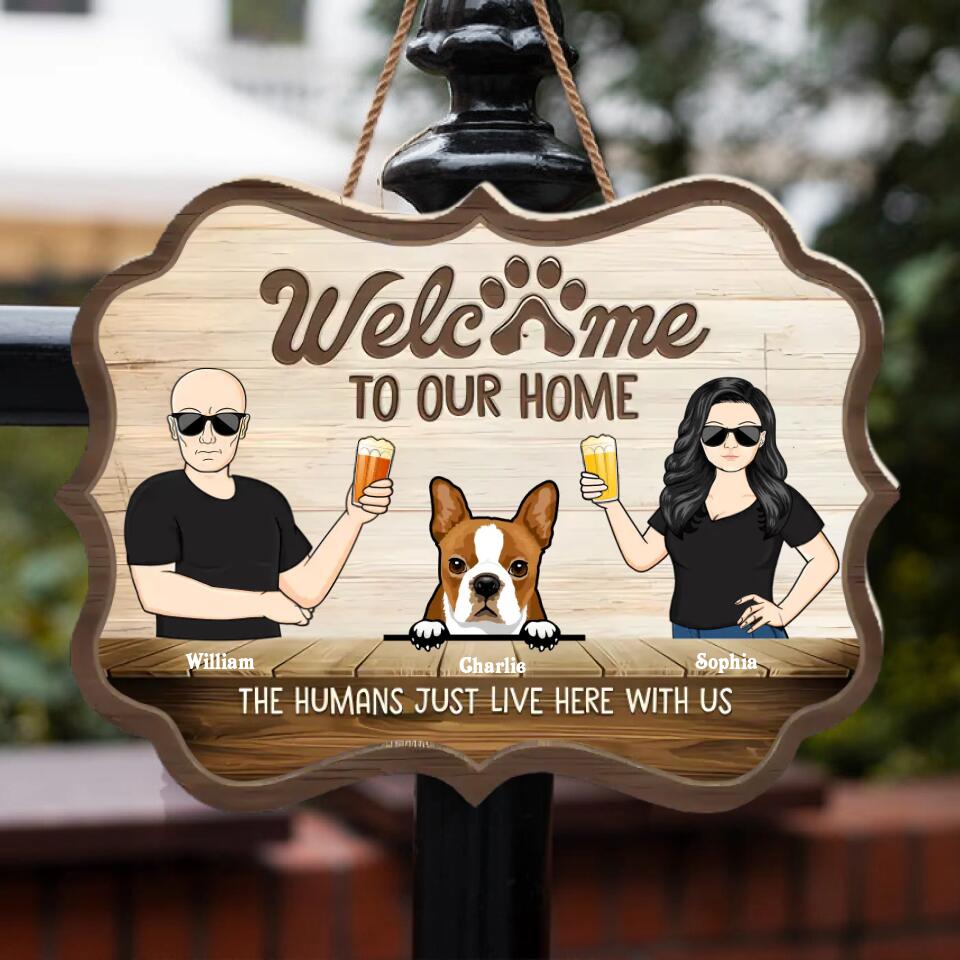 Hi Human, Welcome To Our Home - Dog & Cat Personalized Custom Benelux Shaped Home Decor Wood Sign - House Warming Gift For Pet Owners, Pet Lovers WS-F47