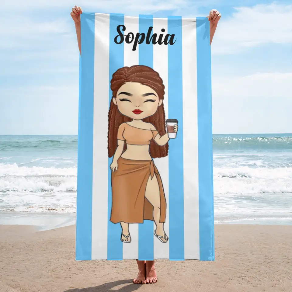 Summer Chibi Beach Holiday - Personalised Beach Towel - Gift For Bestie BT-F17