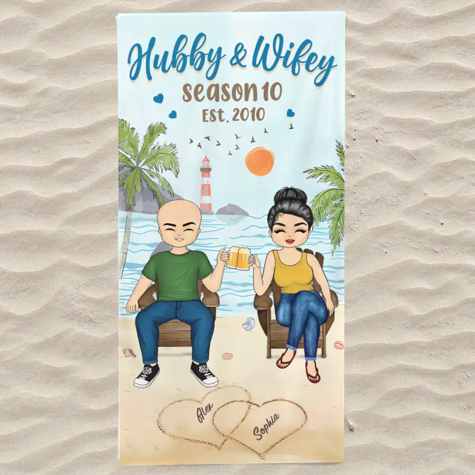 Hubby Wifey Season - Gift For Couple, Summer Vibe - Personalised Custom Beach Towel BT-F11