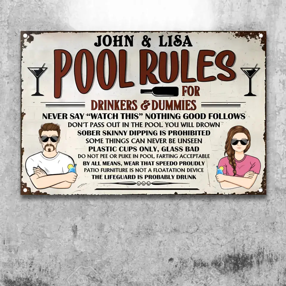 Pool Rules For Drinker And Dummies Pool Decoration - Personalized Custom Classic Metal Signs ms-f163