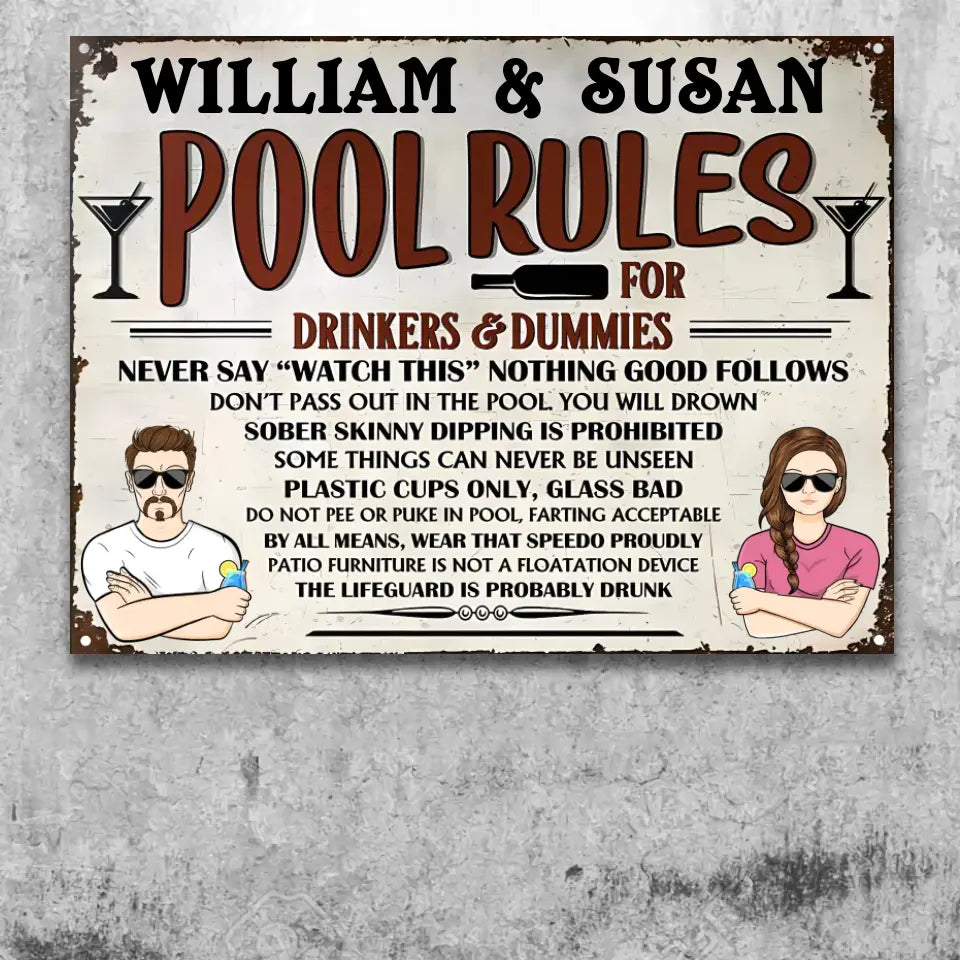 Pool Rules For Drinker And Dummies Pool Decoration - Personalized Custom Classic Metal Signs ms-f163