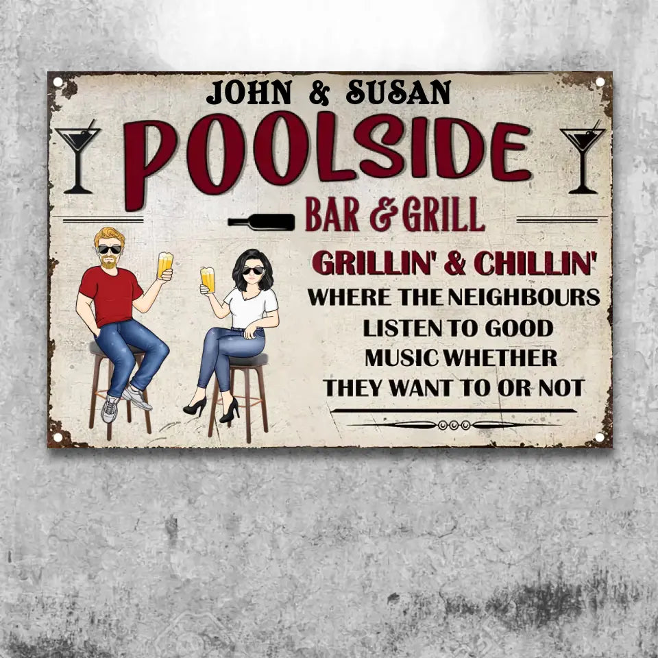 Backyard Bar Where Memories Are Made And Often Forgotten In The Morning - Gift For Couples - Personalized Custom Classic Metal Signs F167