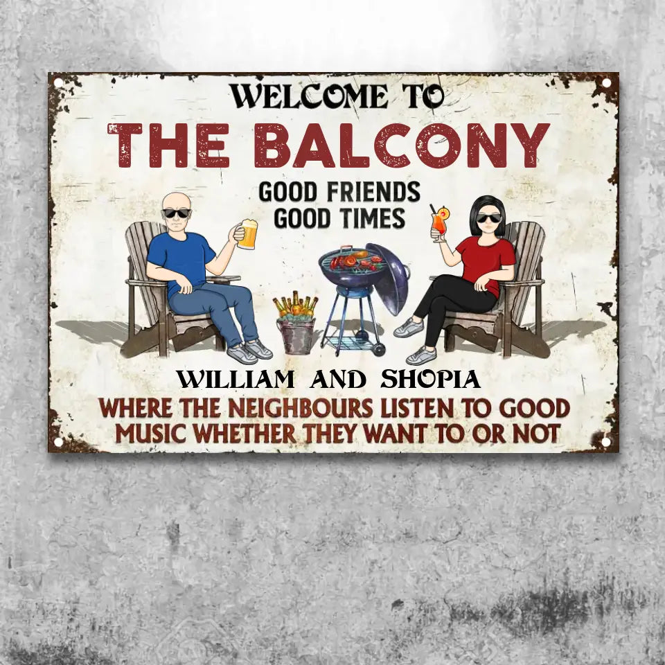 Patio Grilling Listen To The Good Music Couple Husband Wife - Backyard Sign - Personalized Custom Classic Metal Signs F5.5