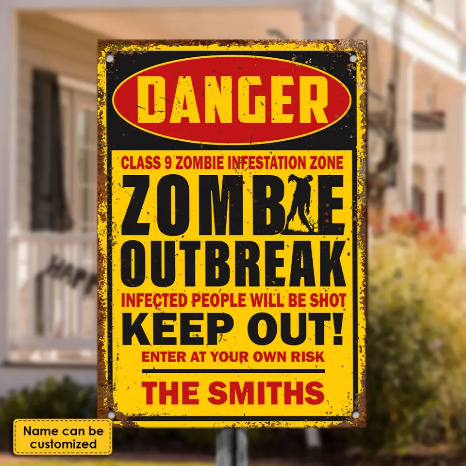 Keep Out Of Zombie Outbreak - Personalized Metal Sign, Halloween Ideas ms-f193