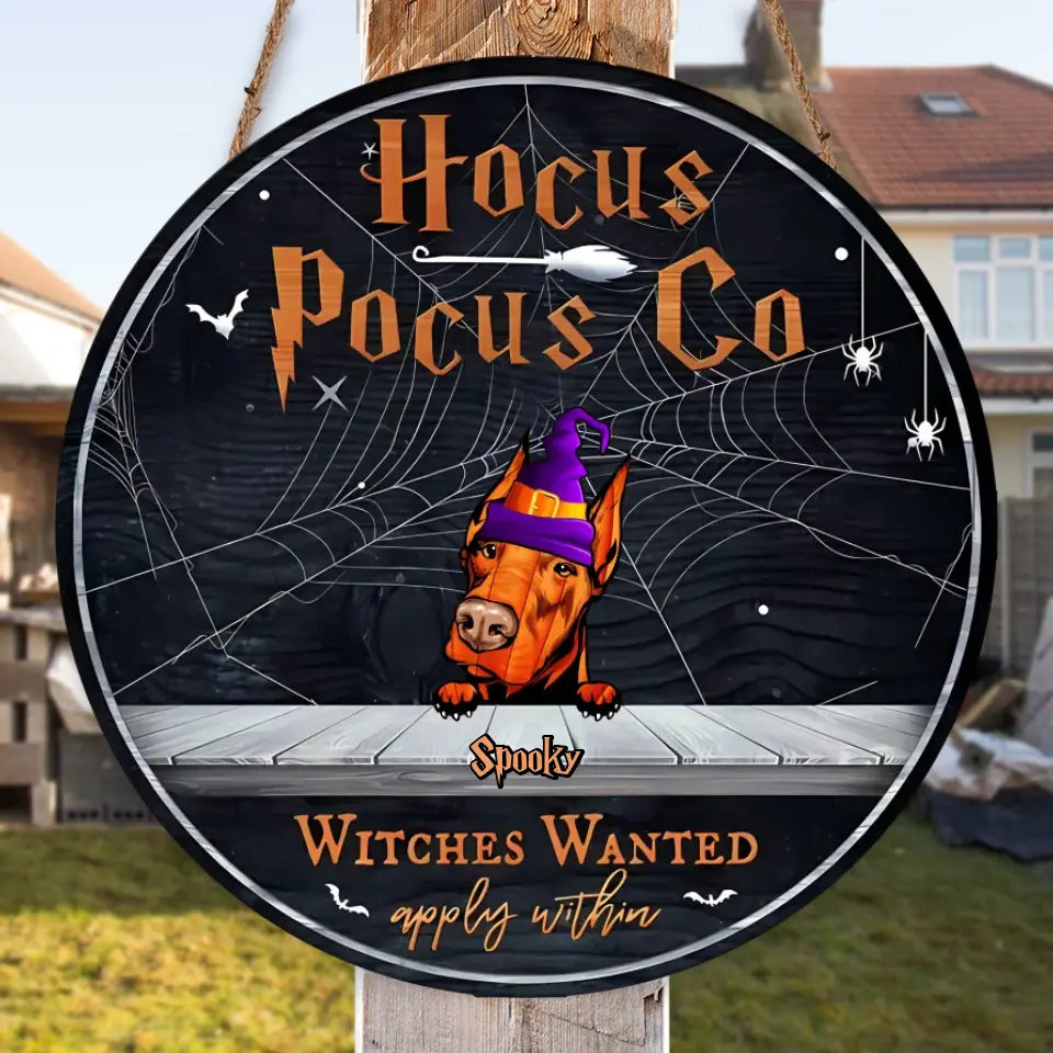 Hocus Pocus Co - Witches Wanted Apply Within - Funny Dog Personalised Door Sign, Halloween Decor ws9