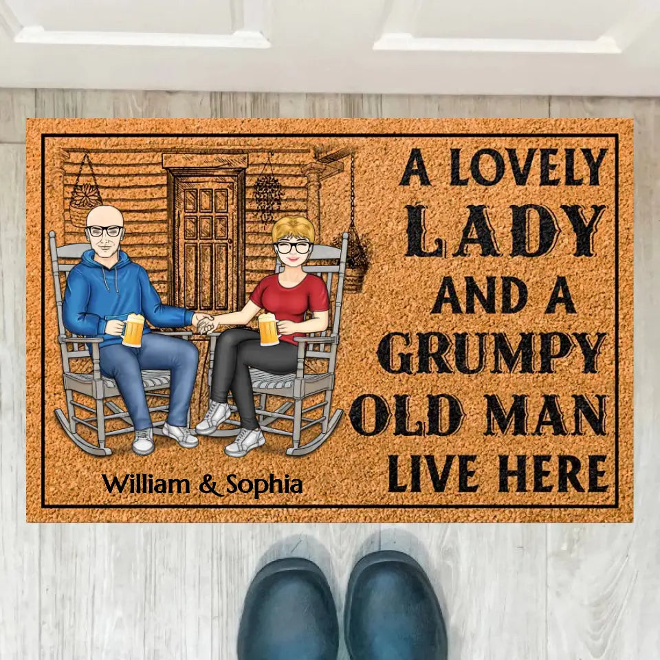 Family Couple A Lovely Lady And A Grumpy Old Man Live Here - Couple Gift - Personalized Custom Doormat DF-8