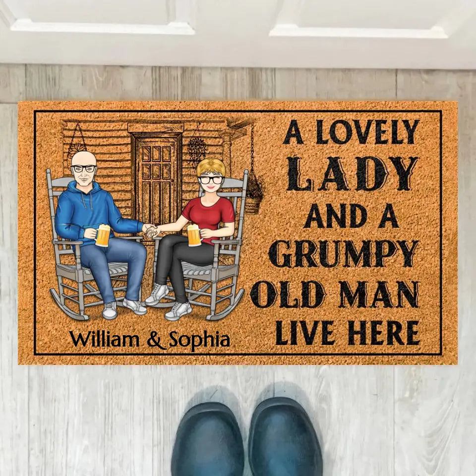 Family Couple A Lovely Lady And A Grumpy Old Man Live Here - Couple Gift - Personalized Custom Doormat DF-8