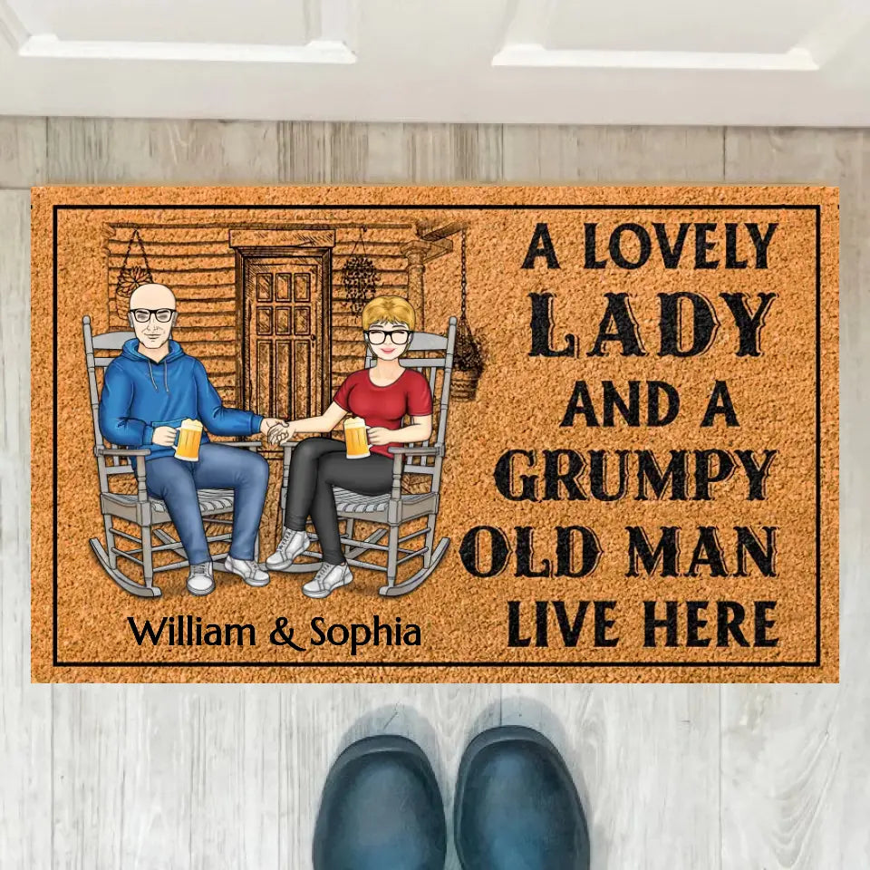 Family Couple A Lovely Lady And A Grumpy Old Man Live Here - Couple Gift - Personalized Custom Doormat DF-8