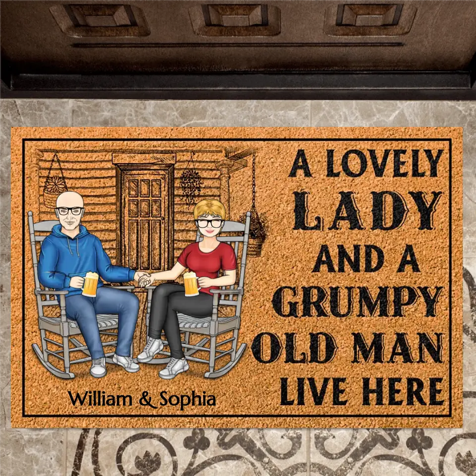 Family Couple A Lovely Lady And A Grumpy Old Man Live Here - Couple Gift - Personalized Custom Doormat DF-8