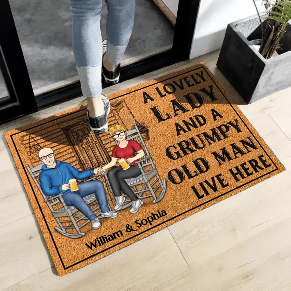 Family Couple A Lovely Lady And A Grumpy Old Man Live Here - Couple Gift - Personalized Custom Doormat DF-8