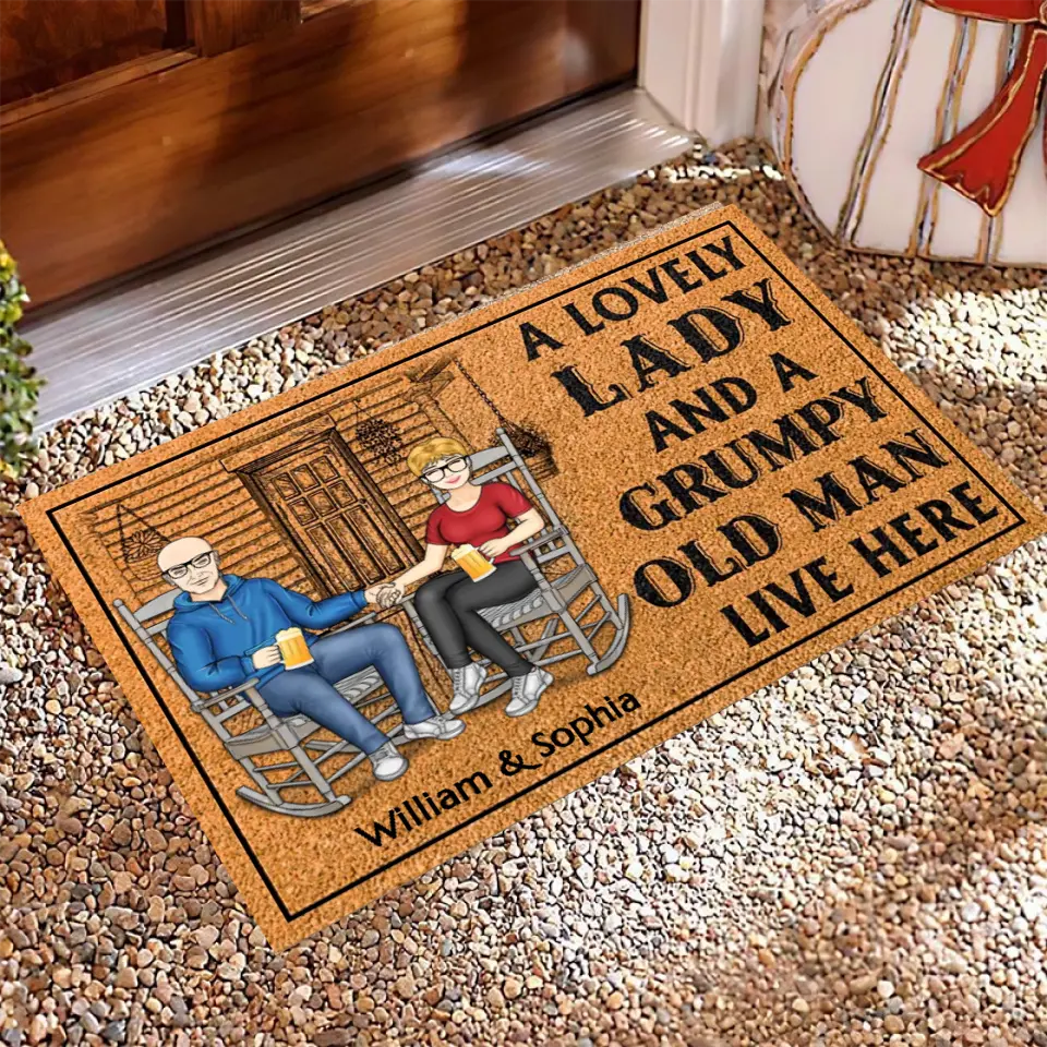 Family Couple A Lovely Lady And A Grumpy Old Man Live Here - Couple Gift - Personalized Custom Doormat DF-8