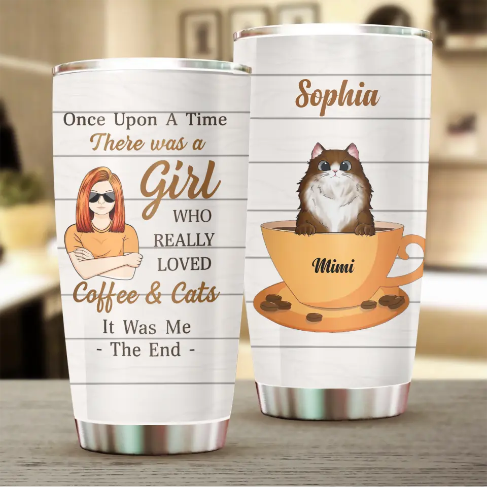 A Girl Who Really Loved Coffee & Cats - Gift For Cat Lovers - Personalized Custom 20oz Tumbler TU-F17