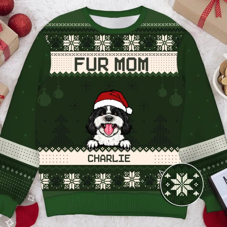 Merry Christmas, Fur Mom Fur Dad - Personalized Custom Unisex Ugly Christmas Sweatshirt, Wool Sweatshirt, All-Over-Print Sweatshirt - Gift For Pet Lovers, Christmas Gift U3